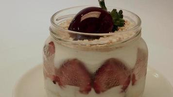Strawberry Dessert in Jar Close Up View