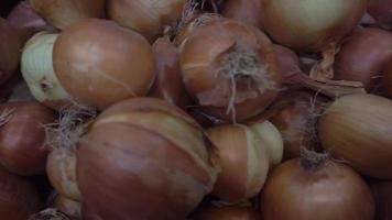 Pile Of Dried Onion On The Market Counter Footage video
