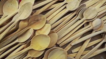 Pile of Handmade Wooden Spoons for Sale in the Bazaar