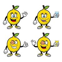 Set of collection smiling lemon cartoon mascot character. Vector illustration isolated on white background