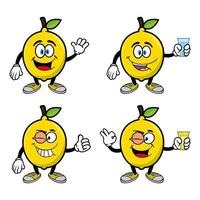 Set of collection smiling lemon cartoon mascot character. Vector illustration isolated on white background