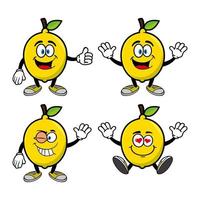 Set of collection smiling lemon cartoon mascot character. Vector illustration isolated on white background