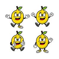 Set of collection smiling lemon cartoon mascot character. Vector illustration isolated on white background