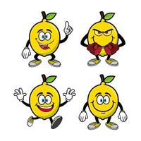 Set of collection smiling lemon cartoon mascot character. Vector illustration isolated on white background