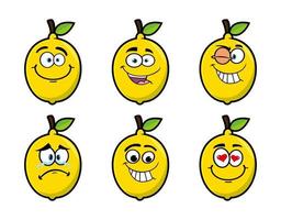 Set of collection smiling lemon cartoon mascot character. Vector illustration isolated on white background