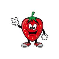 Smiling strawberry cartoon mascot character. Vector illustration isolated on white background