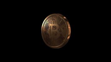 Macro shot of rotating bitcoins Crypto currency, 4k 3d rendering video