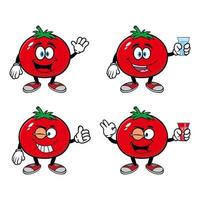 Set of collection smiling tomato cartoon mascot character. Vector illustration isolated on white background