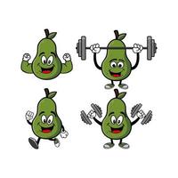 Set of collection cute smiling avocado cartoon character. Vector illustration isolated on white background