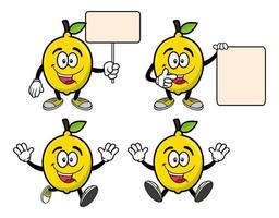 Set of collection smiling lemon cartoon mascot character. Vector illustration isolated on white background