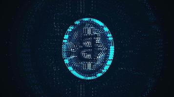 ponto azul digital de moeda criptográfica bitcoins, renderização em 3d 4k video