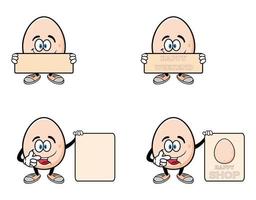 conjunto de colección personaje de mascota de dibujos animados de huevo sonriente. ilustración vectorial aislado sobre fondo blanco vector
