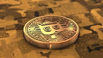 roterende gouden bitcoins, cryptovaluta, 4k 3D-rendering video