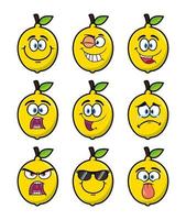 Set of collection smiling lemon cartoon mascot character. Vector illustration isolated on white background