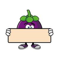 Smiling mangosteen cartoon mascot character. Vector illustration isolated on white background