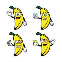 Set of collection cute smiling banana cartoon character. Vector illustration isolated on white background