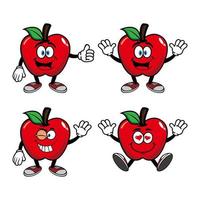 Set of collection smiling apple cartoon mascot character. Vector illustration isolated on white background