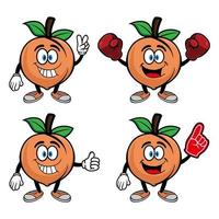 Set of collection smiling peach fruit cartoon mascot character. Vector illustration isolated on white background