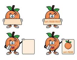 Set of collection cute smiling peach cartoon character. Vector illustration isolated on white background