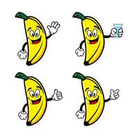 Set of collection cute smiling banana cartoon character. Vector illustration isolated on white background