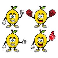 Set of collection smiling lemon cartoon mascot character. Vector illustration isolated on white background