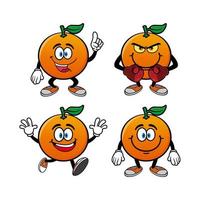 Set of collection smiling orange cartoon mascot character. Vector illustration isolated on white background