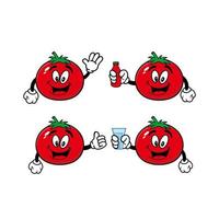 conjunto de colección personaje de mascota de dibujos animados de tomate sonriente. ilustración vectorial aislado sobre fondo blanco vector