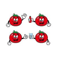 Set of collection smiling tomato cartoon mascot character. Vector illustration isolated on white background