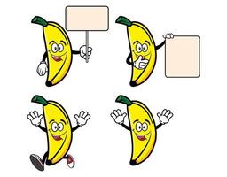 Set of collection cute smiling banana cartoon character. Vector illustration isolated on white background