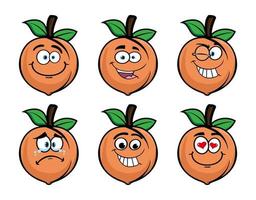 Set of collection smiling peach fruit cartoon mascot character. Vector illustration isolated on white background