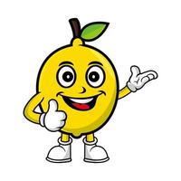 Smiling lemon cartoon mascot character. Vector illustration isolated on white background