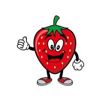 Smiling strawberry cartoon mascot character. Vector illustration isolated on white background