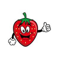 Smiling strawberry cartoon mascot character. Vector illustration isolated on white background