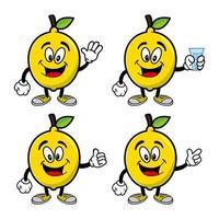 Set of collection smiling lemon cartoon mascot character. Vector illustration isolated on white background
