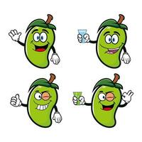 Set of collection smiling mango cartoon mascot character. Vector illustration isolated on white background