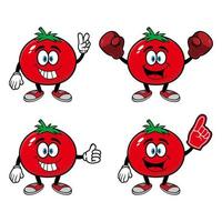 Set of collection smiling tomato cartoon mascot character. Vector illustration isolated on white background