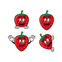 Set of collection cute smiling strawberry cartoon character. Vector illustration isolated on white background