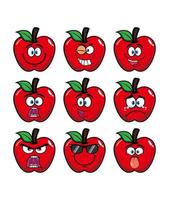 Set of collection smiling apple cartoon mascot character. Vector illustration isolated on white background