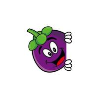 Smiling mangosteen cartoon mascot character. Vector illustration isolated on white background