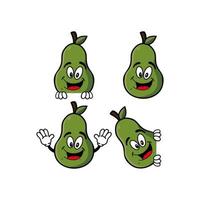 Set of collection cute smiling avocado cartoon character. Vector illustration isolated on white background