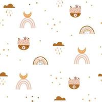 Cute boho rainbow and llama face seamless pattern. Creative childish print for fabric, wrapping, textile, wallpaper, apparel. Vector digital paper.