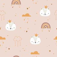 Cute boho rainbow and cat face seamless pattern. Creative childish print for fabric, wrapping, textile, wallpaper, apparel. Vector digital paper.