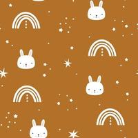 Cute boho rainbow and bunny face seamless pattern. Creative childish print for fabric, wrapping, textile, wallpaper, apparel. Vector digital paper.