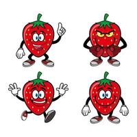 Set of collection smiling strawberry cartoon mascot character. Vector illustration isolated on white background