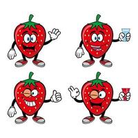 Set of collection smiling strawberry cartoon mascot character. Vector illustration isolated on white background