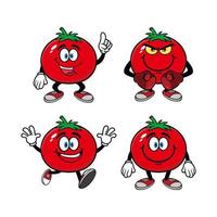 Set of collection smiling tomato cartoon mascot character. Vector illustration isolated on white background