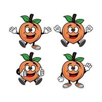 Set of collection smiling peach fruit cartoon mascot character. Vector illustration isolated on white background