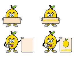 Set of collection smiling lemon cartoon mascot character. Vector illustration isolated on white background