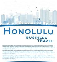 Outline Honolulu Hawaii skyline with blue buildings and copy space. vector