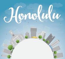 horizonte de honolulu hawaii con edificios grises, cielo azul y espacio para copiar. vector